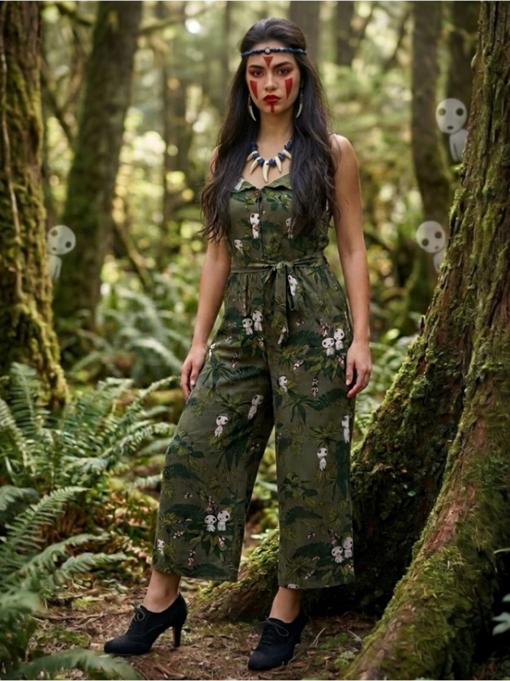Studio Ghibli Princess Mononoke Kodama Allover Print Jumpsuit